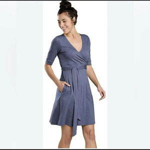 Toad & Co Cue wrap cafe blue gray long sleeve dress- organic cotton- Sz small